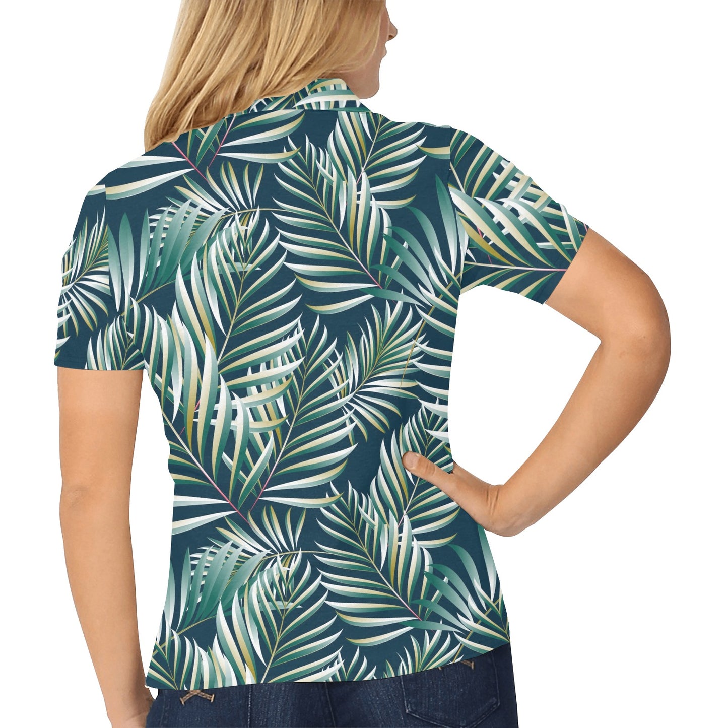 Sun Spot Tropical Palm Leaves hower Curtain Women's Polo Shirt