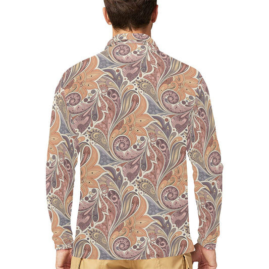 Boho Pattern Print Design 03 Long Sleeve Polo Shirt For Men's