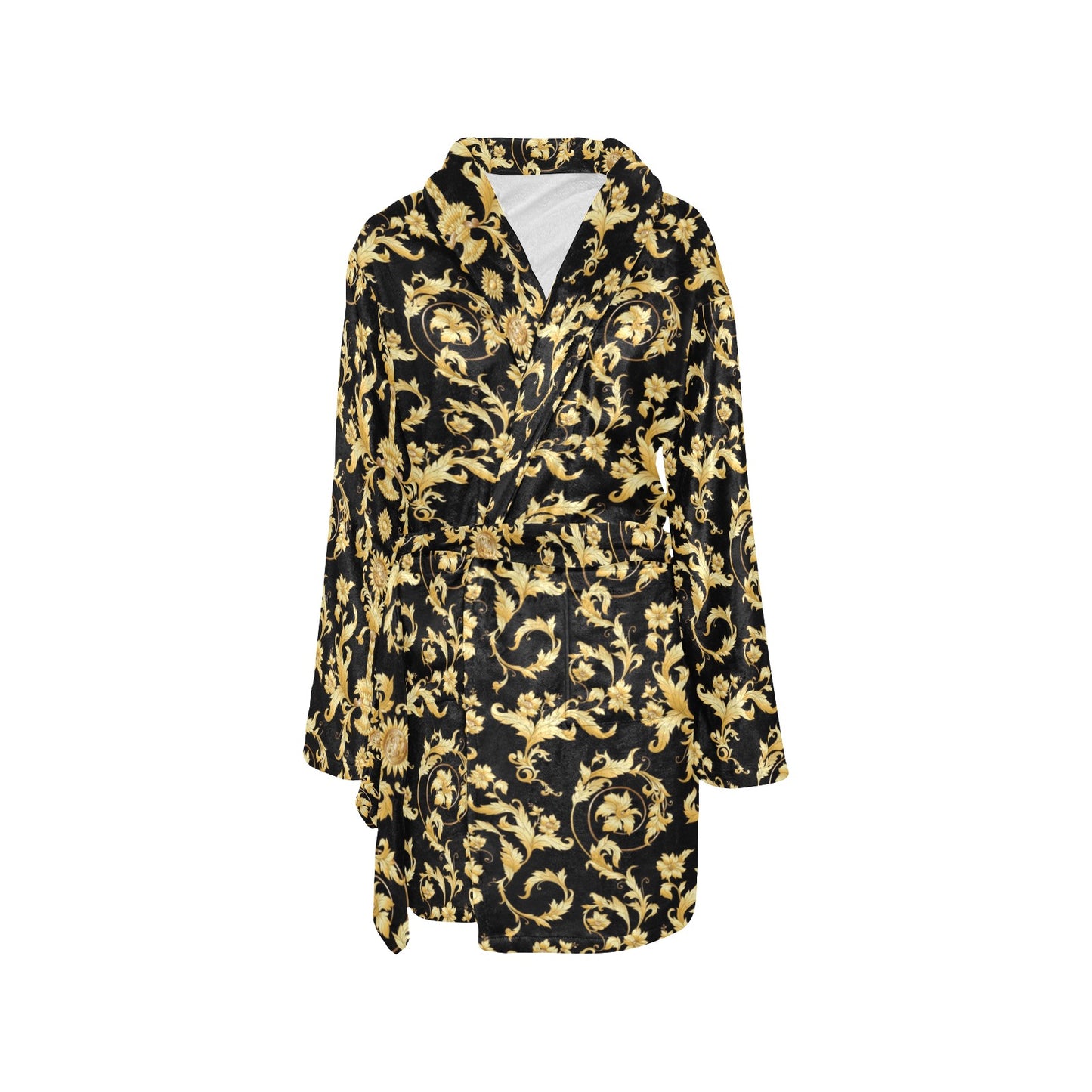 Baroque Golden Pattern Print Design 04 Women's Fleece Robe