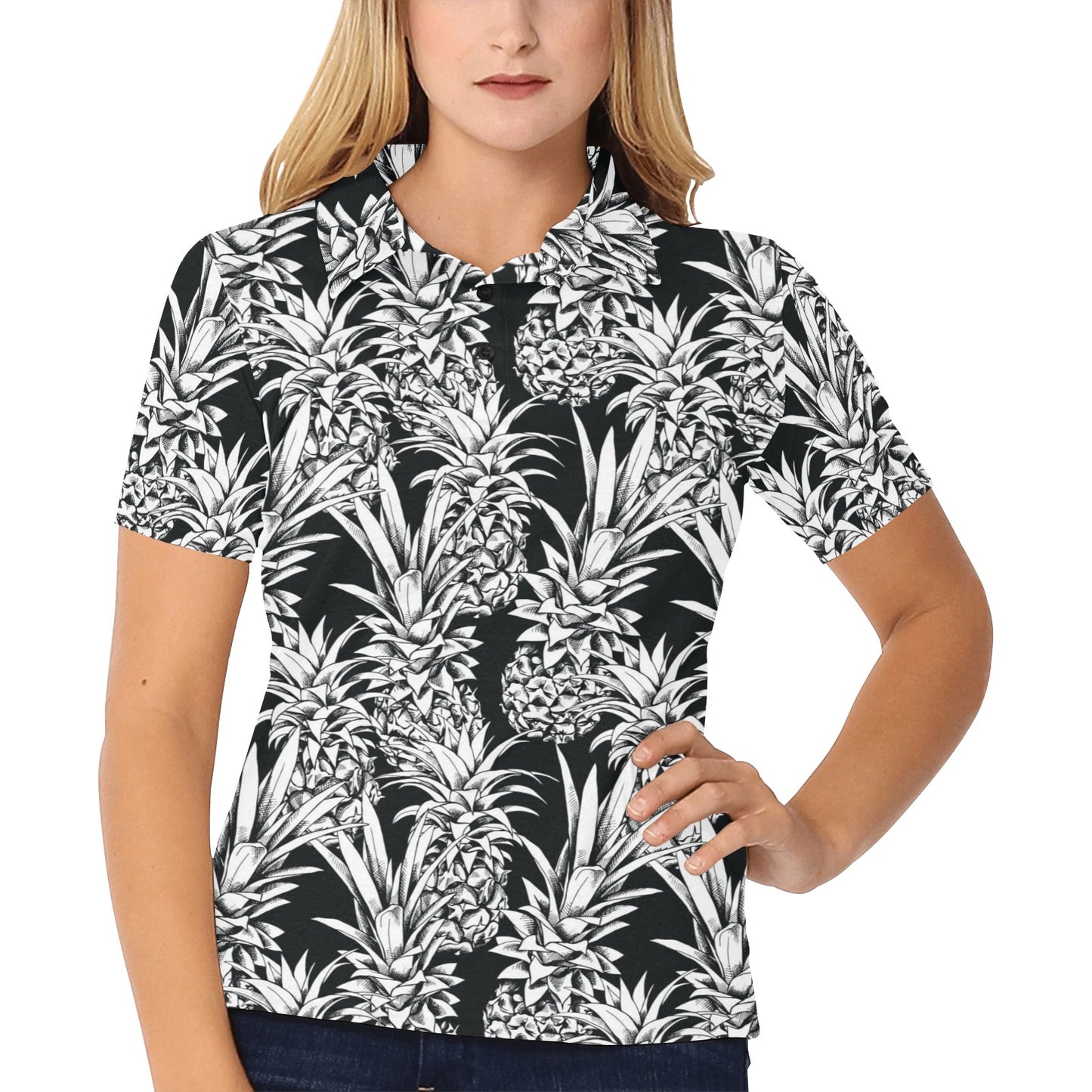 Pineapple Pattern Print Design PP08 Women's Polo Shirt