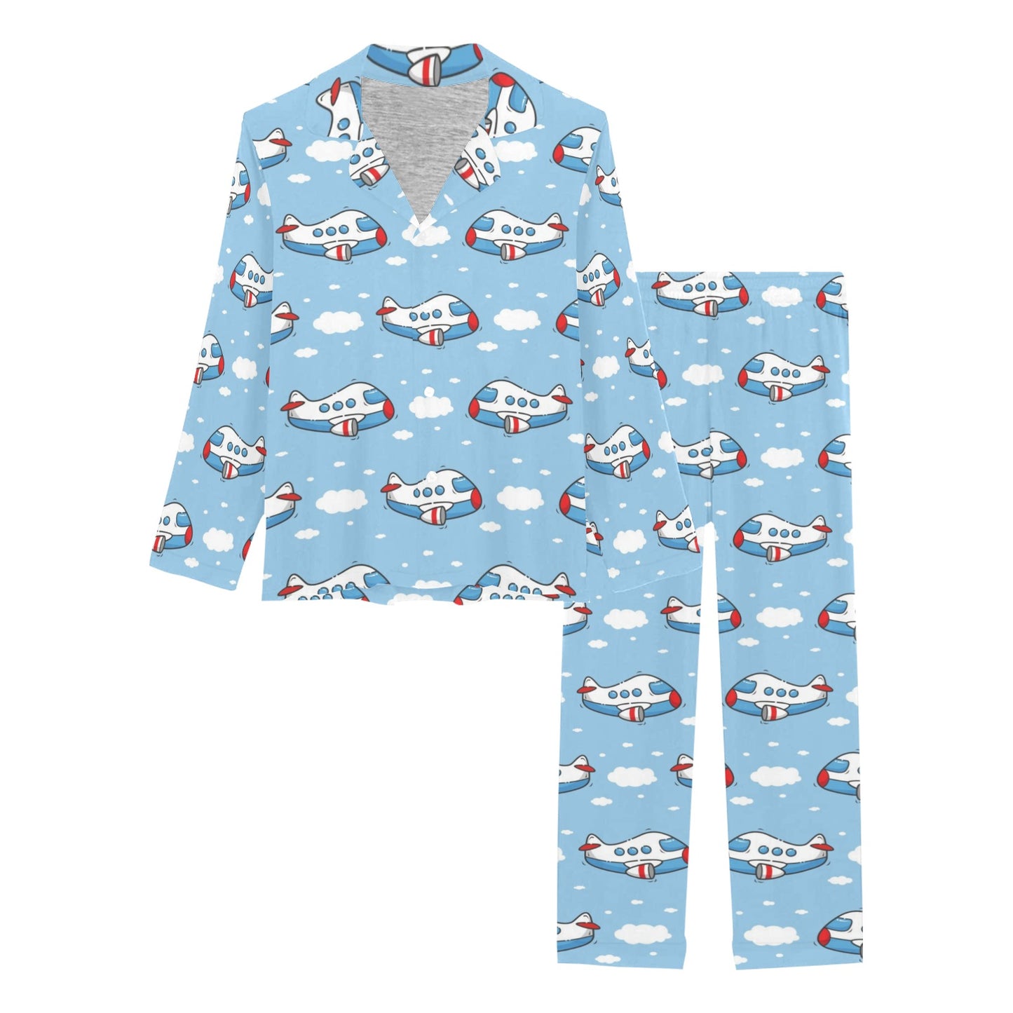Airplane Cartoon Pattern Print Design 07 Women's Long Pajama Set