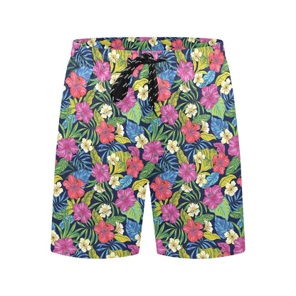 Hibiscus Print Design LKS3010 Men's Swim Trunks Beach Shorts