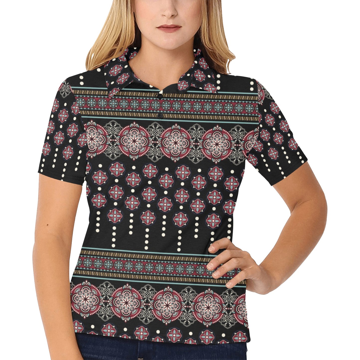 Ethnic Dot Style Print Pattern Women's Polo Shirt
