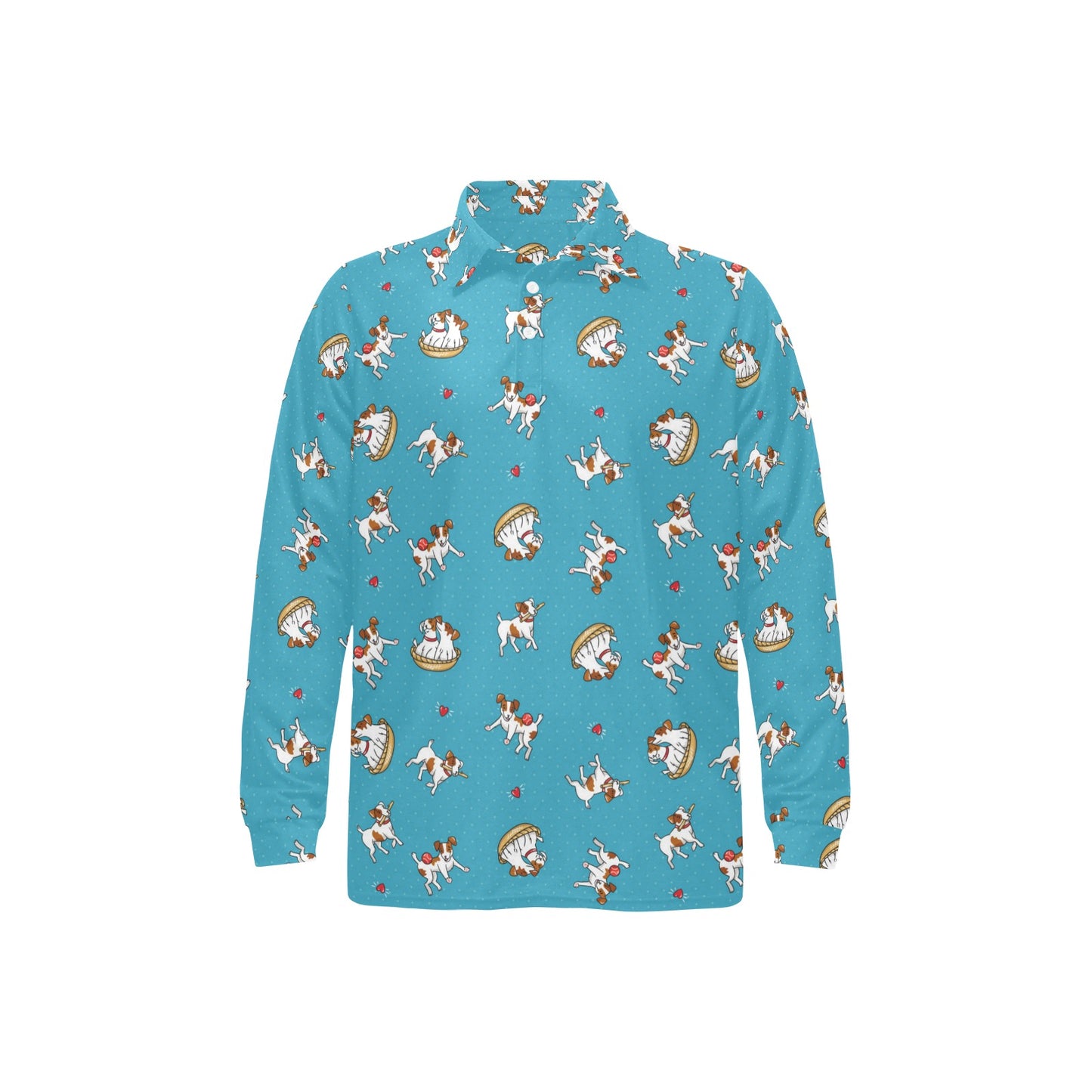 Russell Terriers Playing Print Design LKS305 Long Sleeve Polo Shirt For Men's