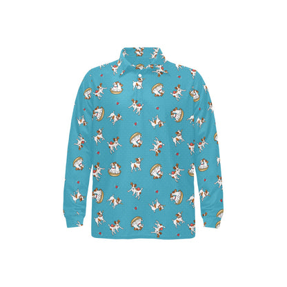 Russell Terriers Playing Print Design LKS305 Long Sleeve Polo Shirt For Men's
