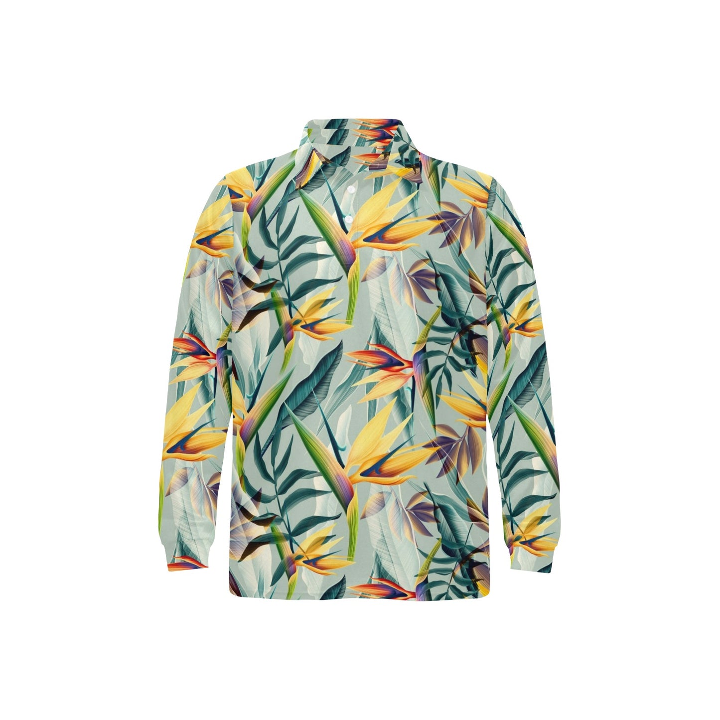 Tropical Flower Pattern Print Design TF022 Long Sleeve Polo Shirt For Men's