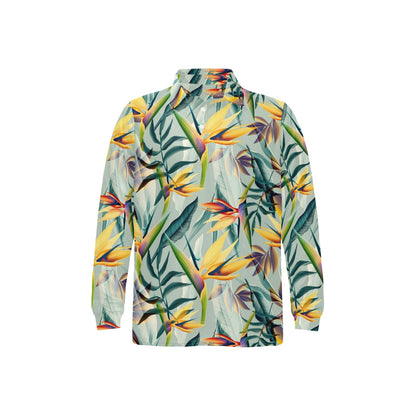 Tropical Flower Pattern Print Design TF022 Long Sleeve Polo Shirt For Men's