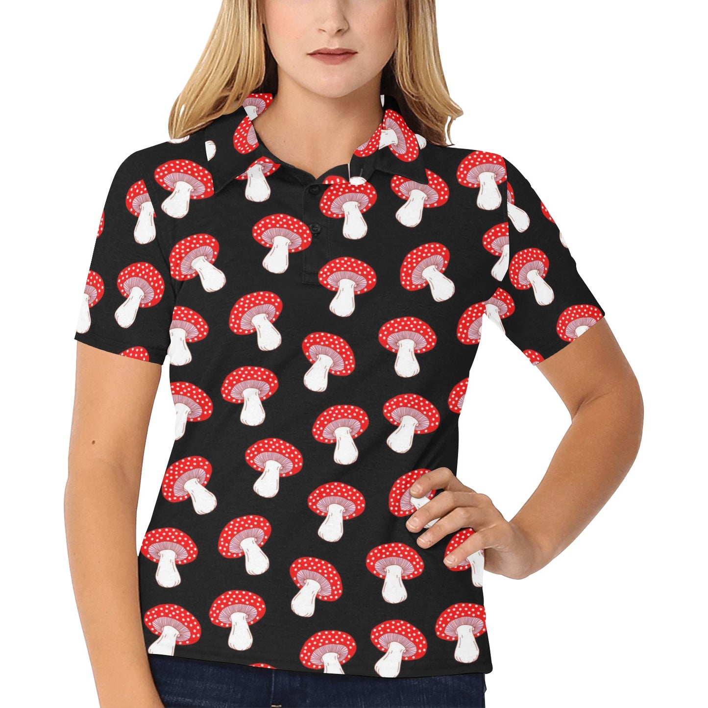 Mushroom Pattern Print Design A02 Women's Polo Shirt