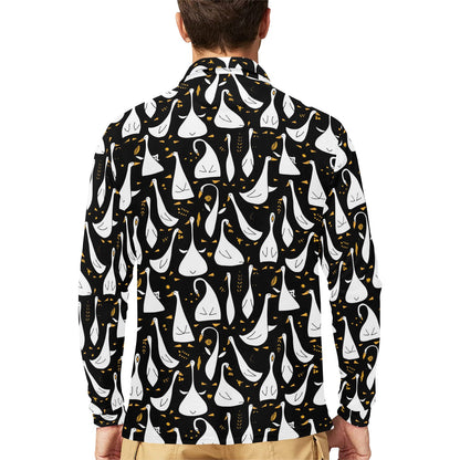 Goose Print Design LKS401 Long Sleeve Polo Shirt For Men's