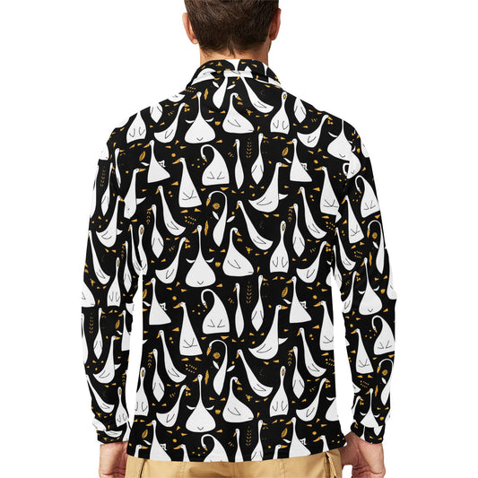 Goose Print Design LKS401 Long Sleeve Polo Shirt For Men's