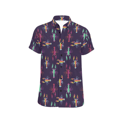 Lobster Print Design LKS402 Men Short Sleeve Button Up Shirt