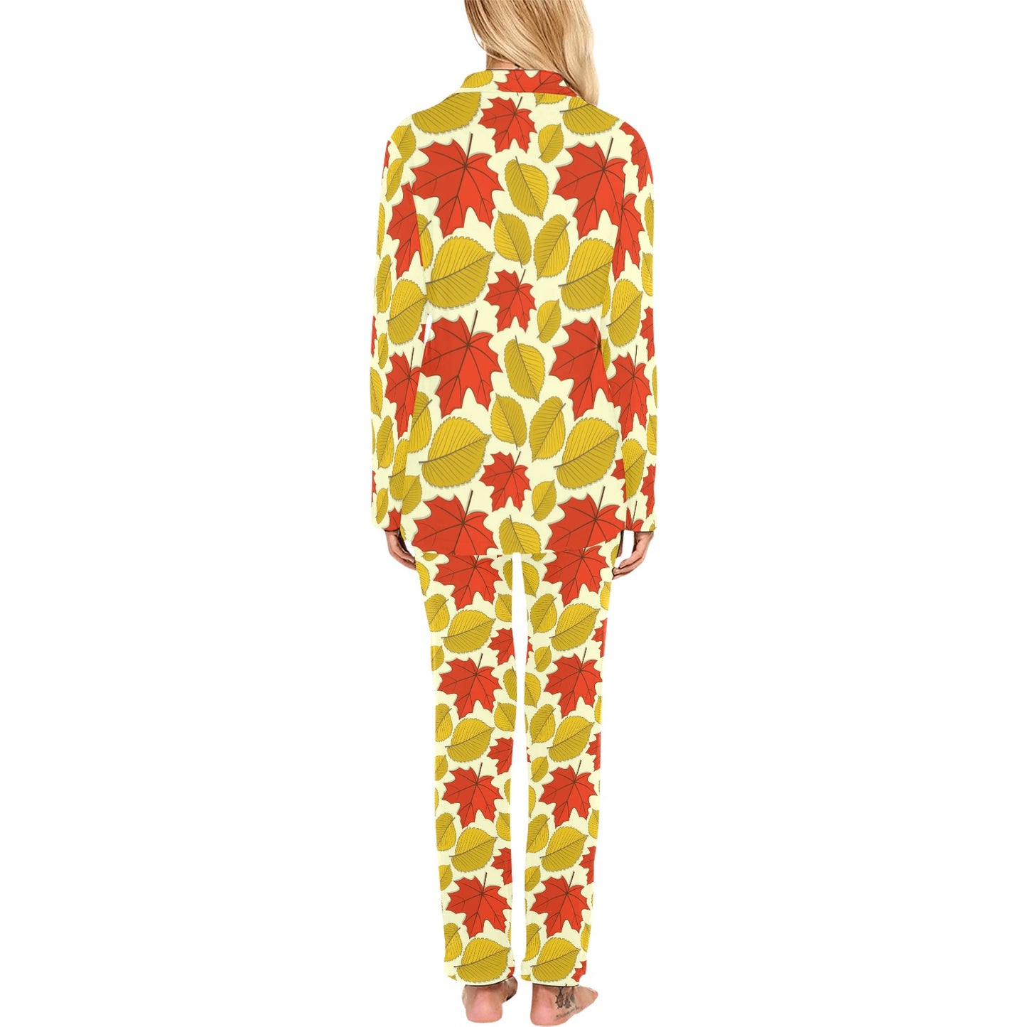Elm Maple Leave Print Pattern Women's Long Pajama Set