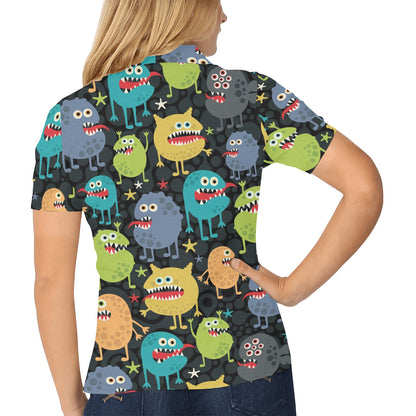 Monster Pattern Print Design 01 Women's Polo Shirt