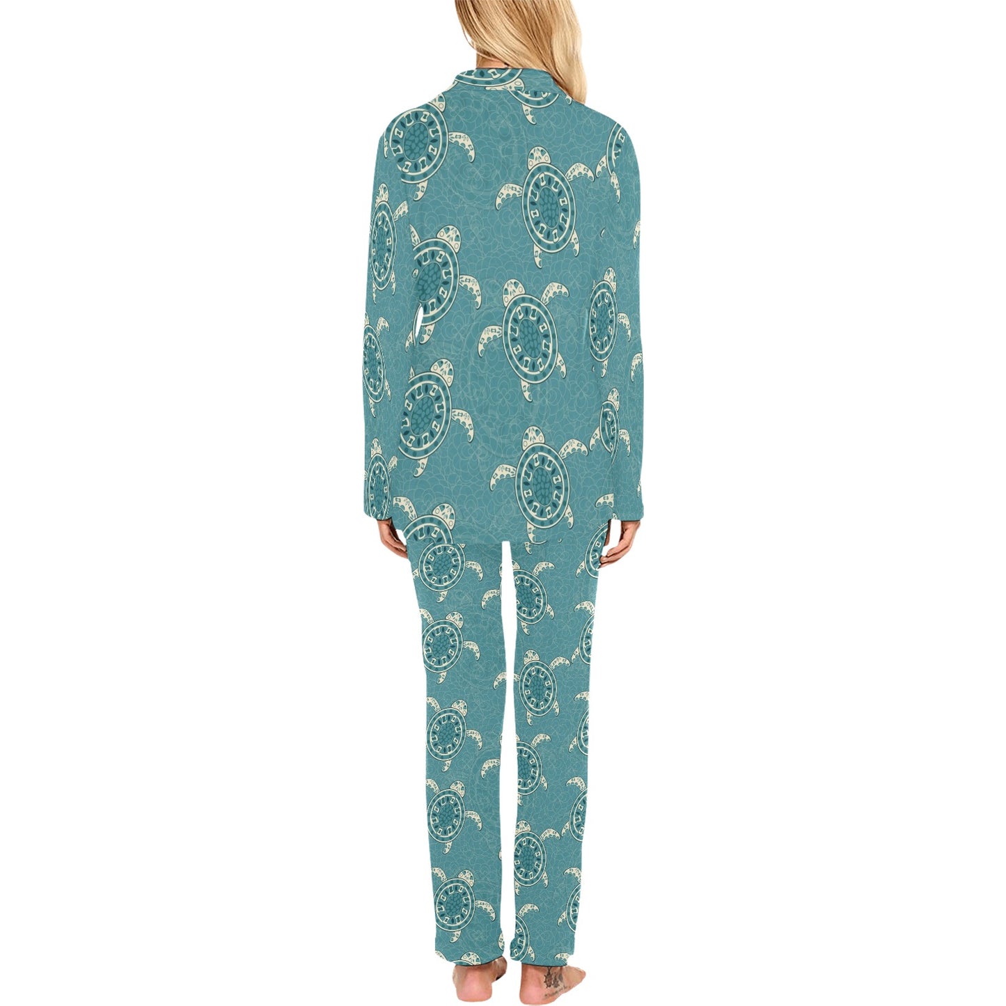 Sea Turtle Pattern Print Design T02 Women's Long Pajama Set