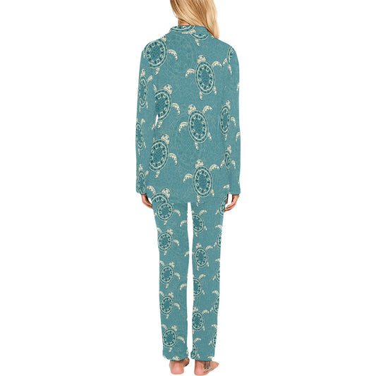 Sea Turtle Pattern Print Design T02 Women's Long Pajama Set