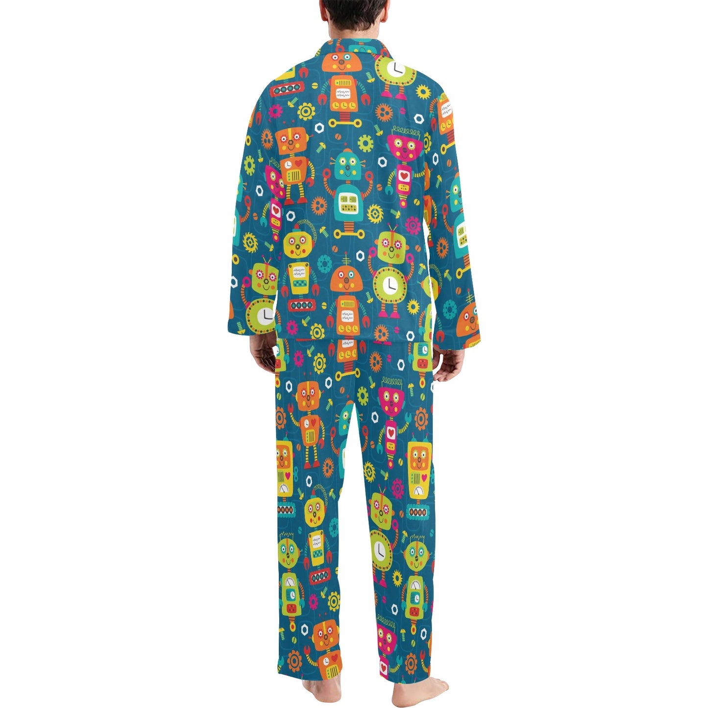 Robot Pattern Print Design A04 Men's Long Pajama Set