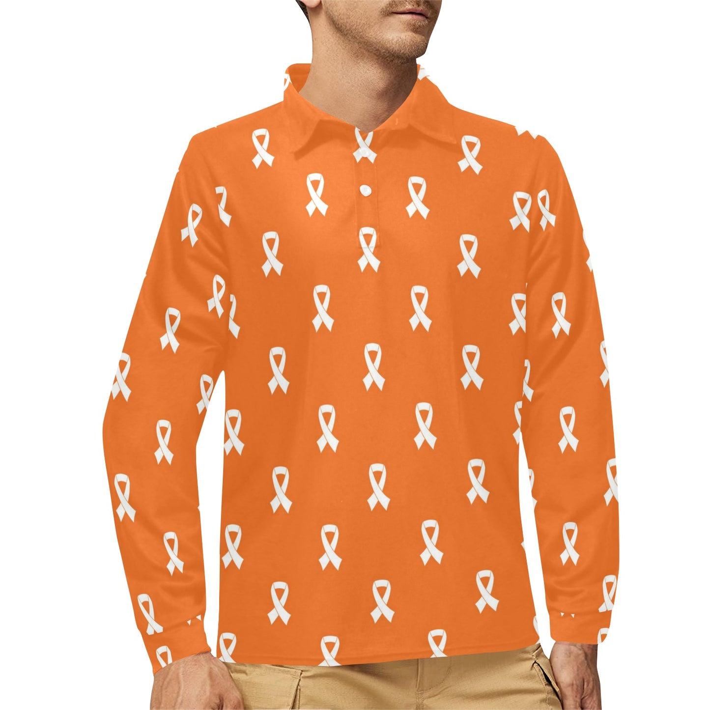Appendix cancer Pattern Print Design 01 Long Sleeve Polo Shirt For Men's