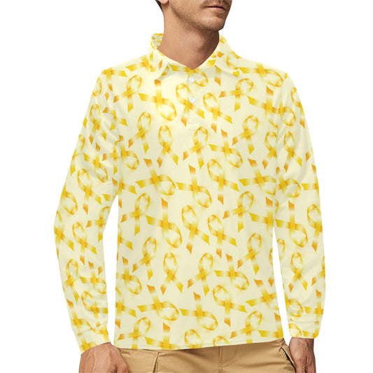 Childhood cancer Pattern Print Design 01 Long Sleeve Polo Shirt For Men's