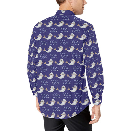 Sea Lion Print Design LKS404 Men's Long Sleeve Dress Shirt