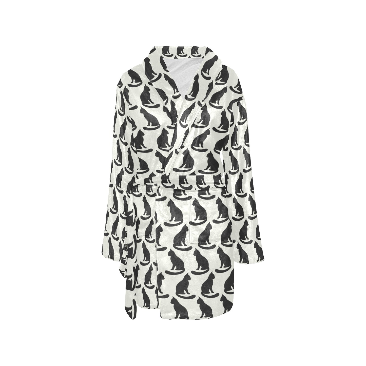 Black Cat Pattern Print Design 02 Women's Fleece Robe