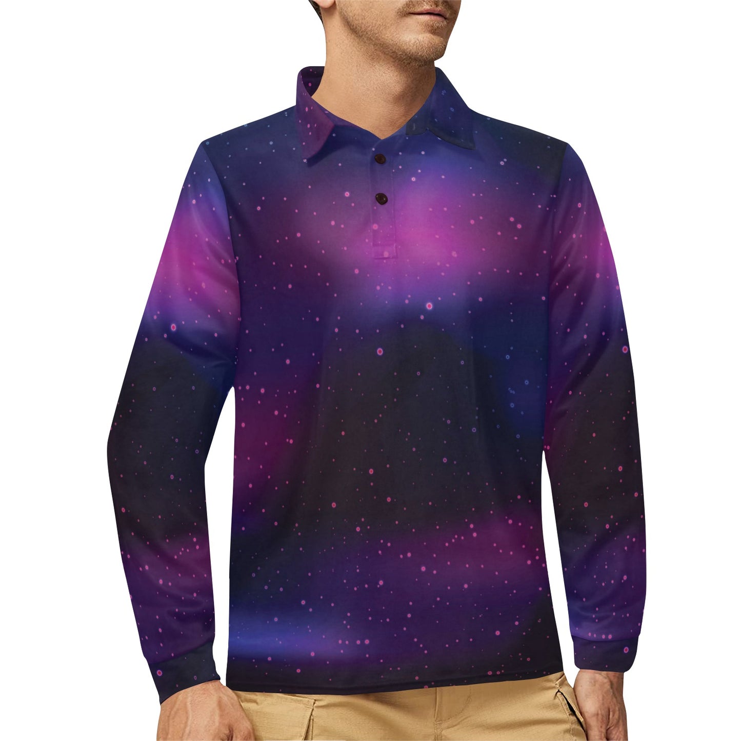 Night sky Pattern Print Design A04 Long Sleeve Polo Shirt For Men's