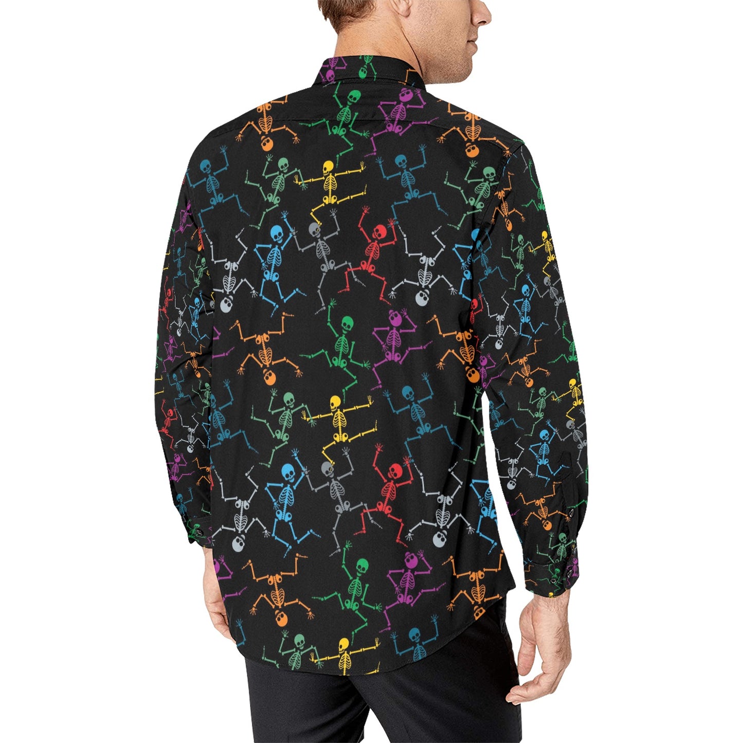 Skeleton Colorful Print Design LKS302 Men's Long Sleeve Dress Shirt
