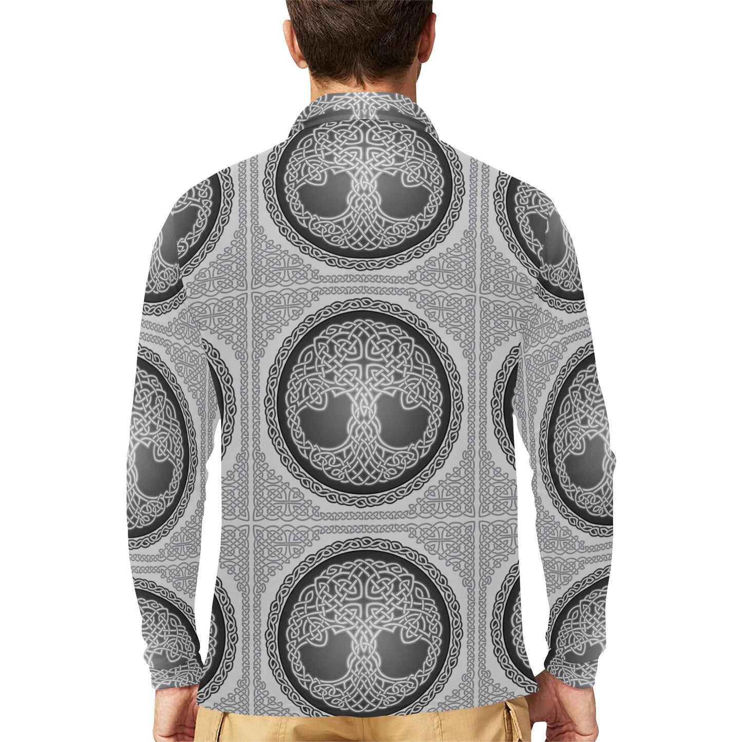 Celtic Tree of life Print Long Sleeve Polo Shirt For Men's