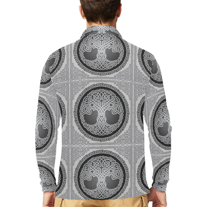 Celtic Tree of life Print Long Sleeve Polo Shirt For Men's