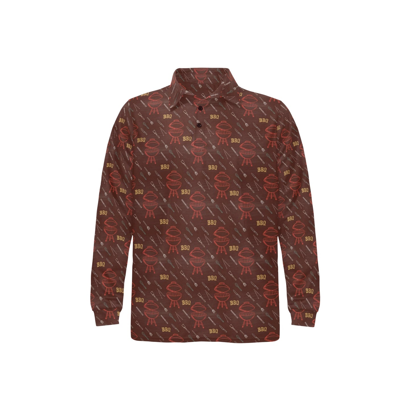 Barbecue Pattern Print Design 01 Long Sleeve Polo Shirt For Men's