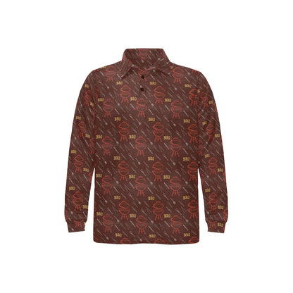 Barbecue Pattern Print Design 01 Long Sleeve Polo Shirt For Men's