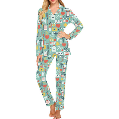Medical Pattern Print Design 02 Women's Long Pajama Set