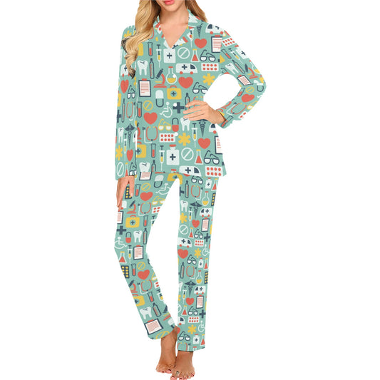 Medical Pattern Print Design 02 Women's Long Pajama Set