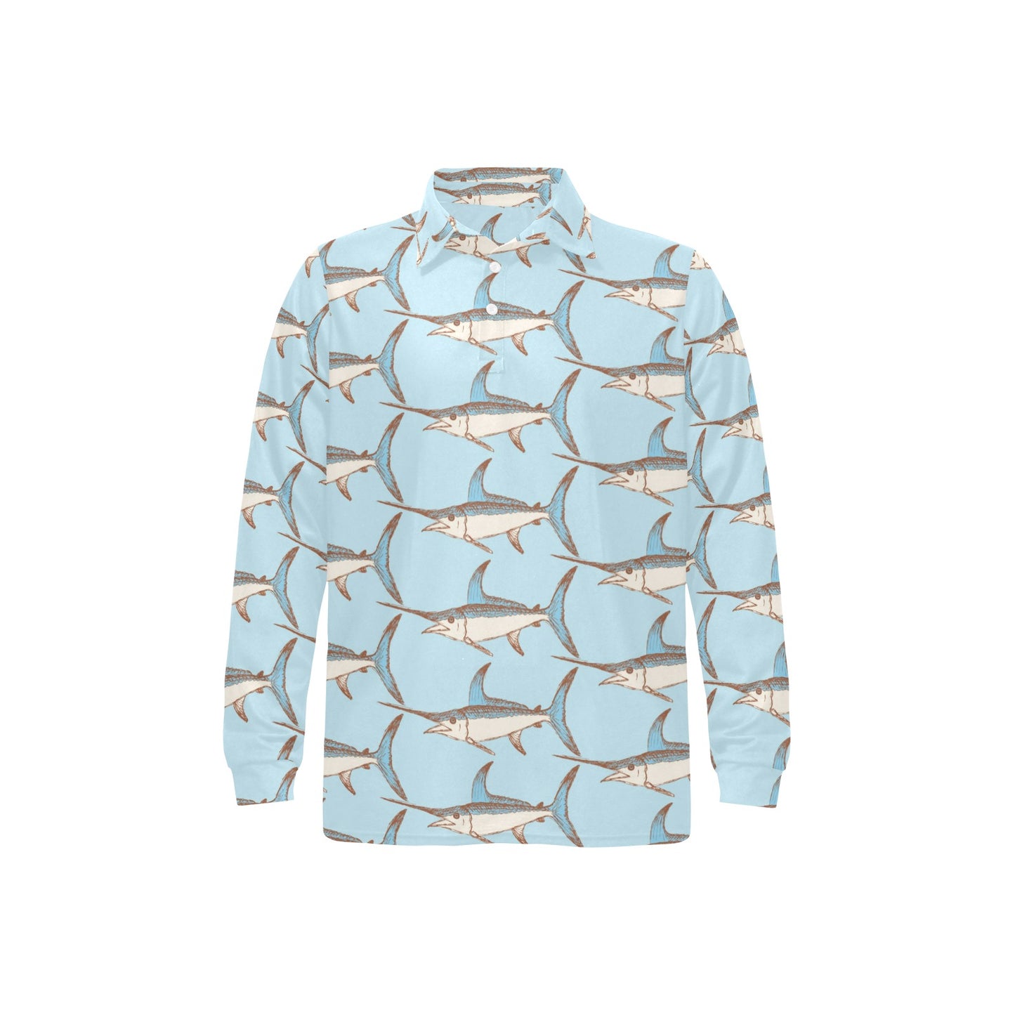 Swordfish Pattern Print Design 01 Long Sleeve Polo Shirt For Men's