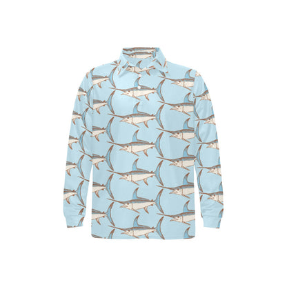 Swordfish Pattern Print Design 01 Long Sleeve Polo Shirt For Men's