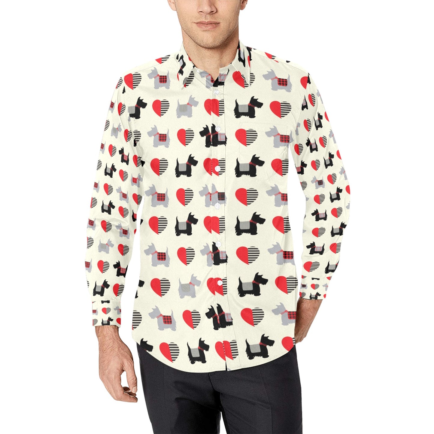 Scottish Terriers Print Design LKS3010 Men's Long Sleeve Dress Shirt