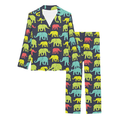 Elephant Neon Color Print Pattern Women's Long Pajama Set