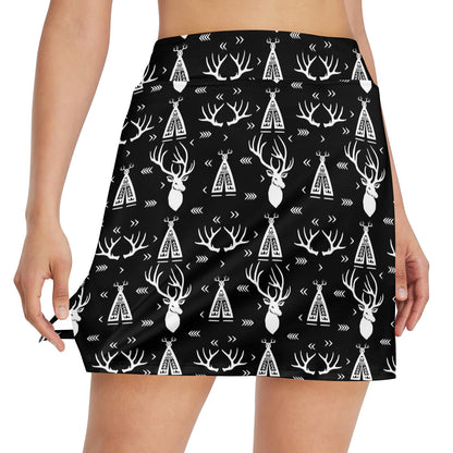 Deer Native Indian Print Pattern 17" Golf & Pickleball Skort with Pockets