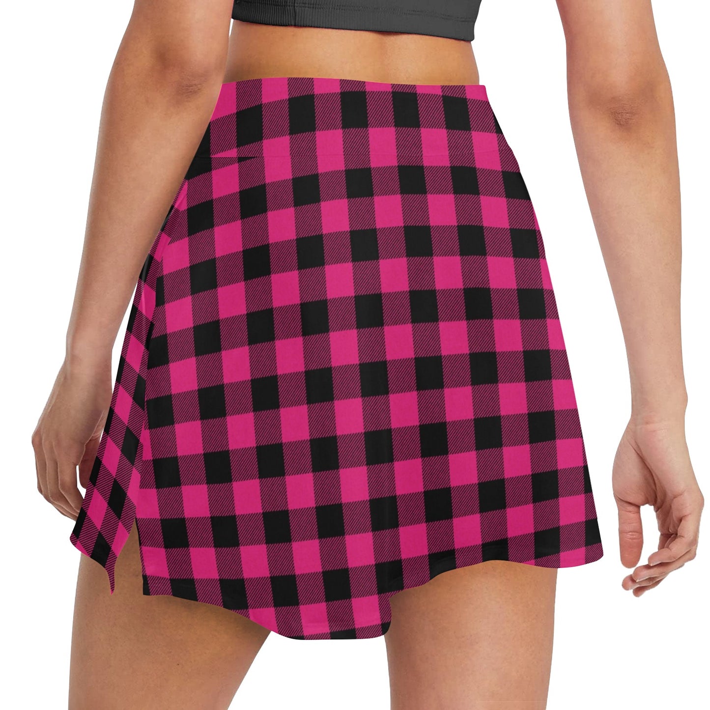 Pink Tartan Plaid Pattern 17" Golf & Pickleball Skort with Pockets