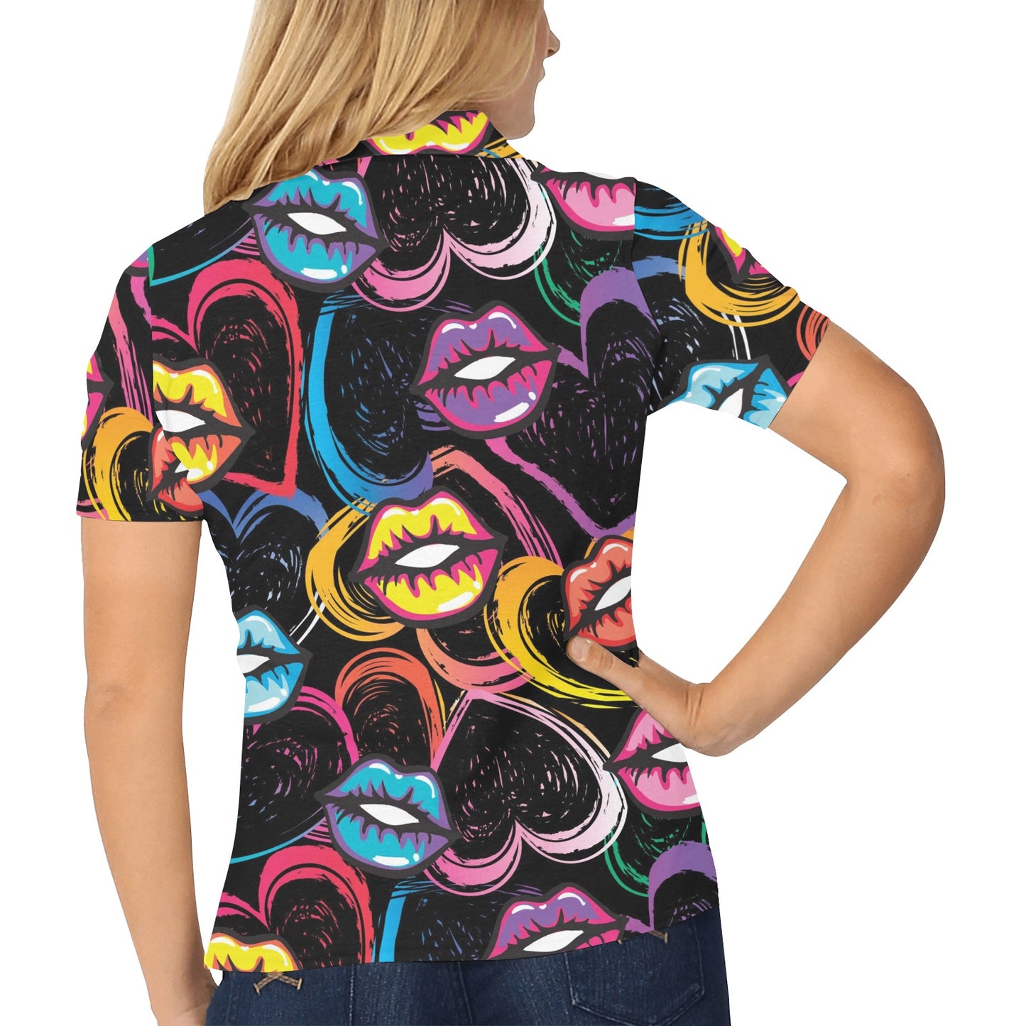 Pop Art Lip Pattern Print Design A03 Women's Polo Shirt