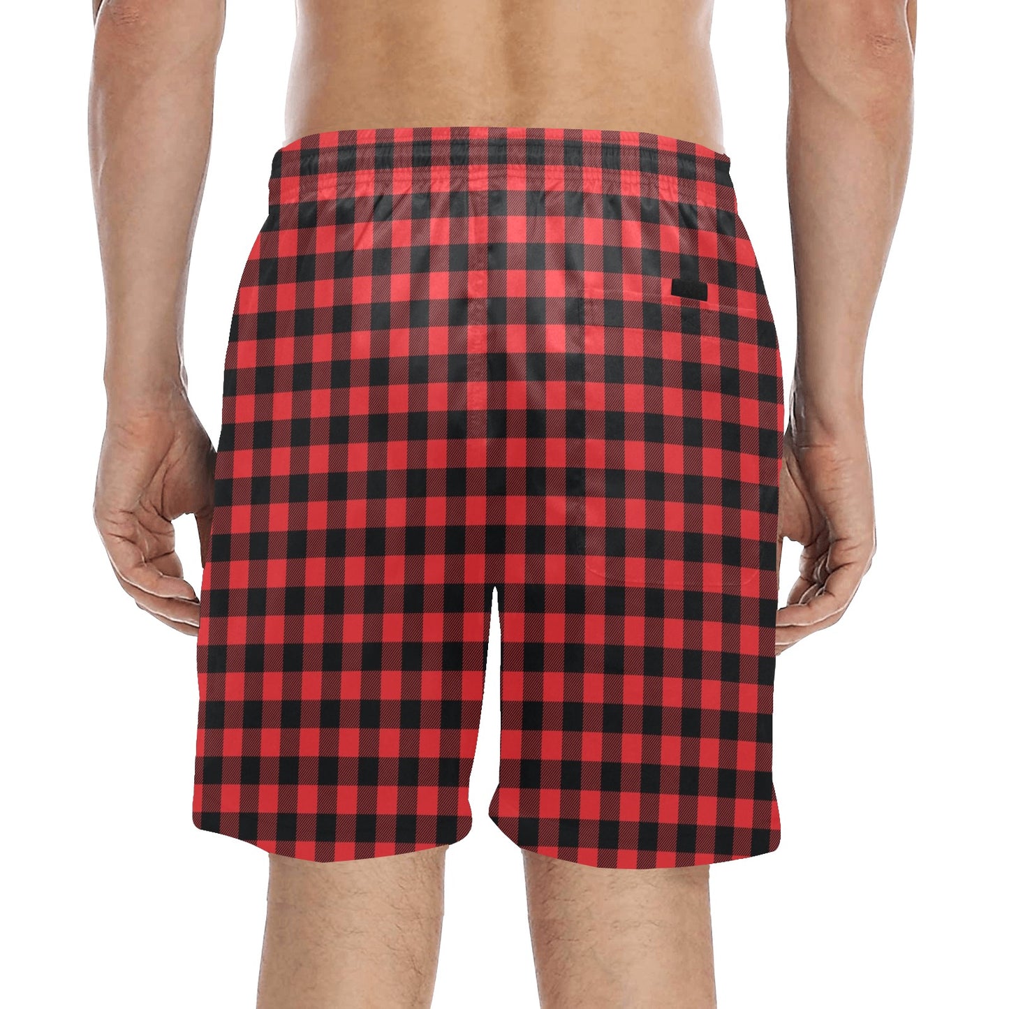 Red Black Buffalo Tartan Plaid Pattern Men's Swim Trunks Beach Shorts