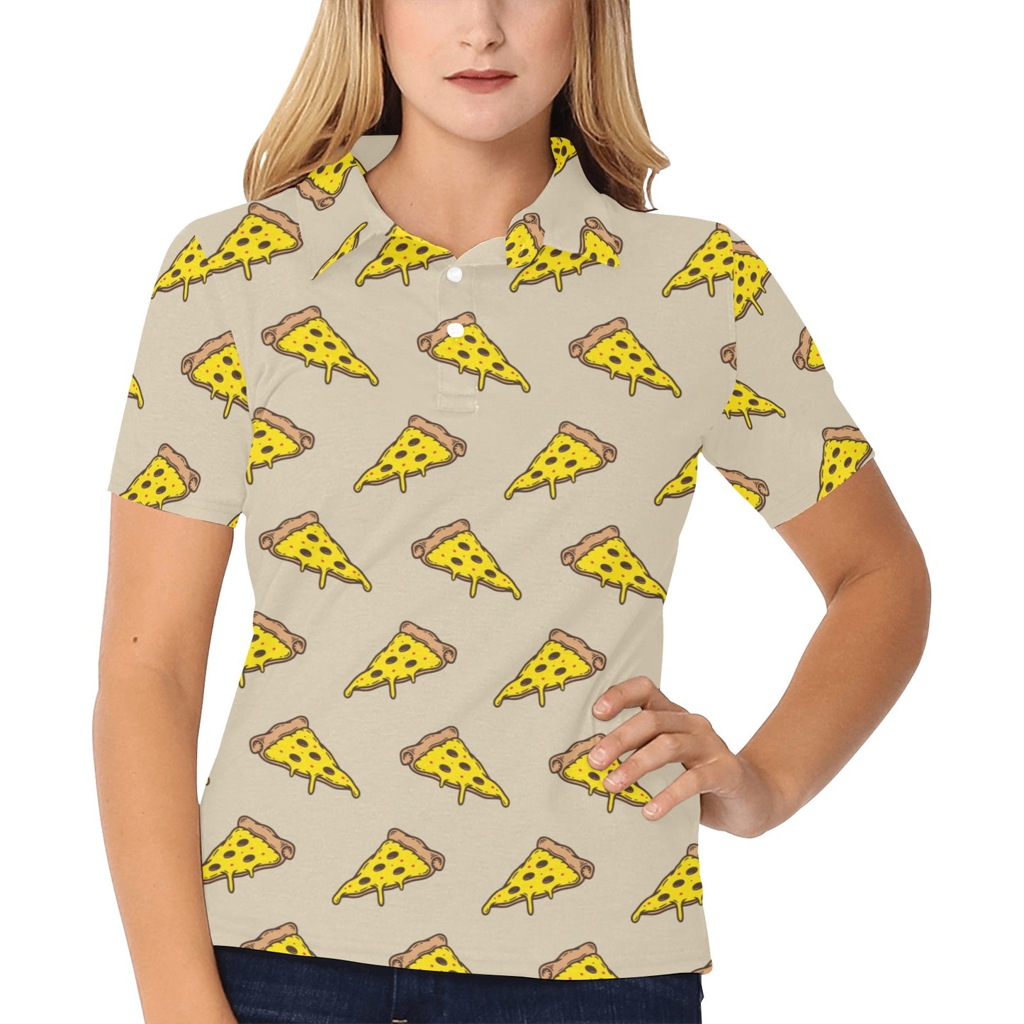 Pizza Pattern Print Design A04 Women's Polo Shirt