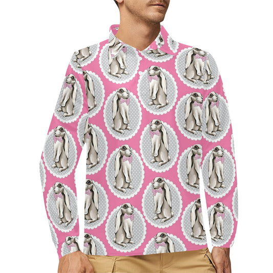 Rabbit Pattern Print Design RB019 Long Sleeve Polo Shirt For Men's
