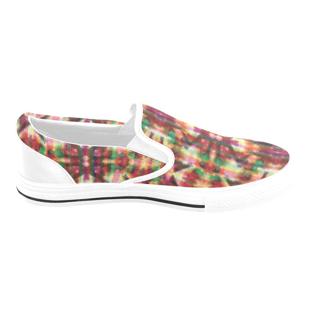 Tie Dye Print Design LKS301 White Slip Ons Canvas Women's Shoes