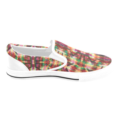 Tie Dye Print Design LKS301 White Slip Ons Canvas Women's Shoes