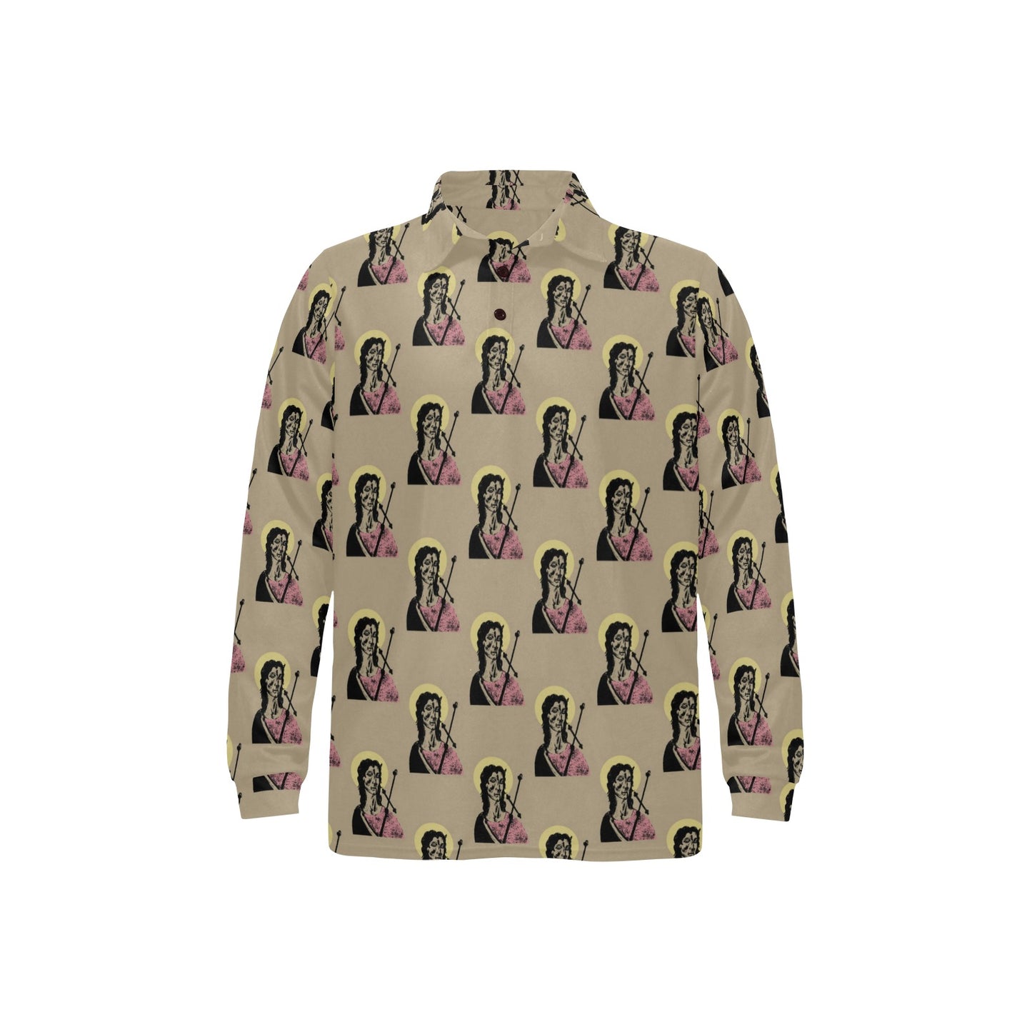 Christian Pattern Print Design 04 Long Sleeve Polo Shirt For Men's