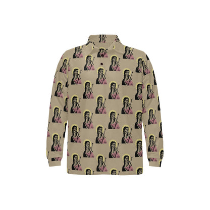 Christian Pattern Print Design 04 Long Sleeve Polo Shirt For Men's