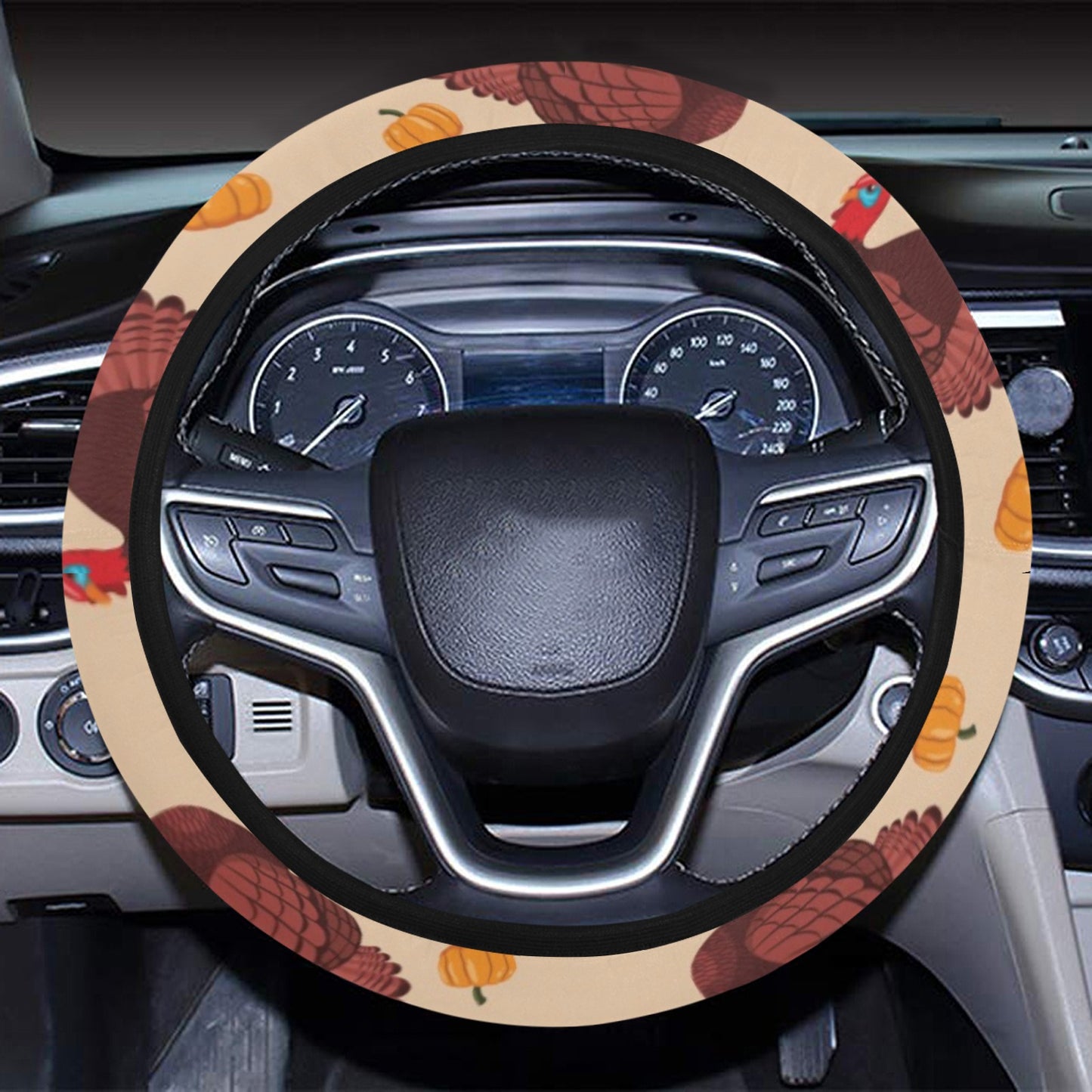 Thanksgiving Print Design LKS308 Steering Wheel Cover with Elastic Edge