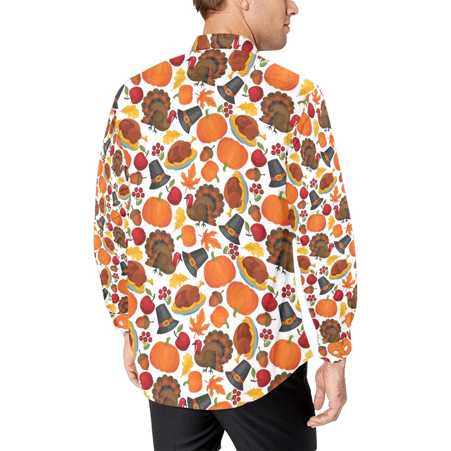 Thanksgiving Print Design LKS304 Men's Long Sleeve Dress Shirt