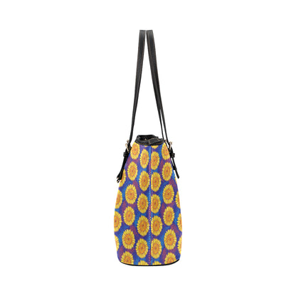 Sunflower Hand Drawn Style Print Leather Tote Bag