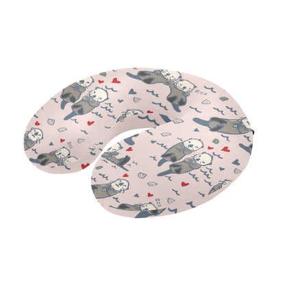 Sea Otter Pattern Print Design 02 U-Shaped Travel Neck Pillow